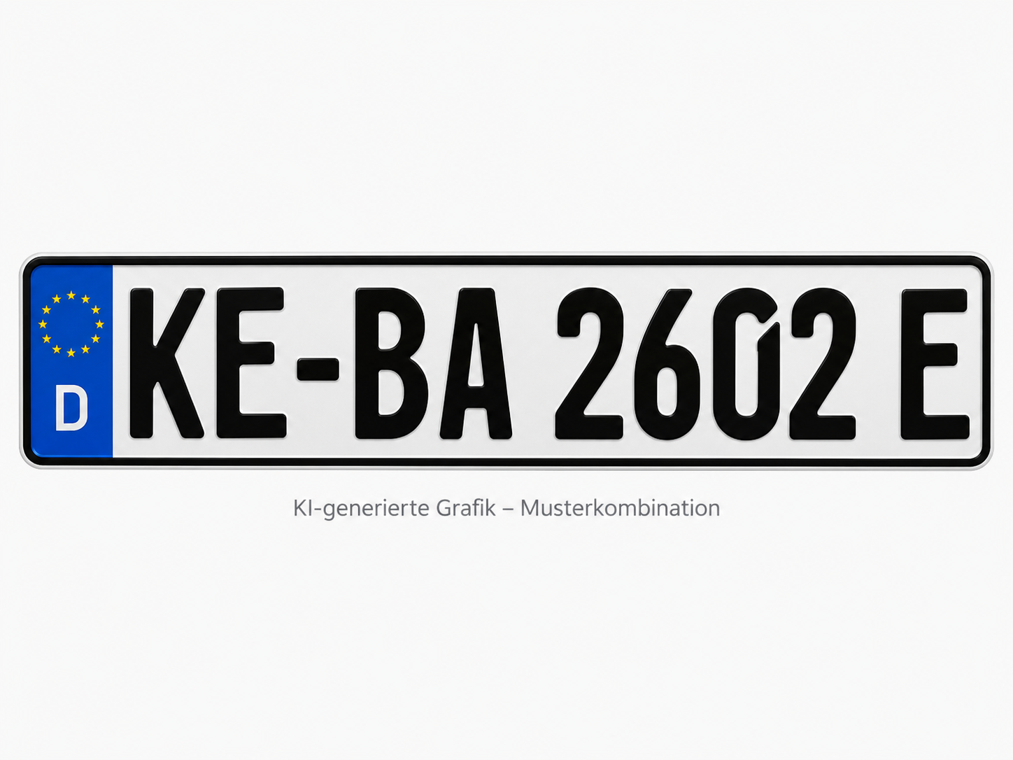 KI-generierte Musterabbildung eines deutschen E-Kennzeichens KE-BA 2602 E