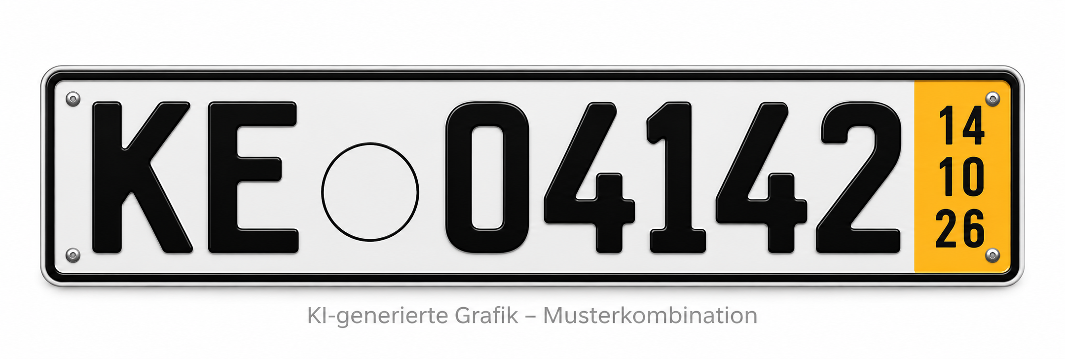 KI-generierte Musterabbildung eines deutschen Kurzzeitkennzeichens mit 04er-Erkennungsnummer