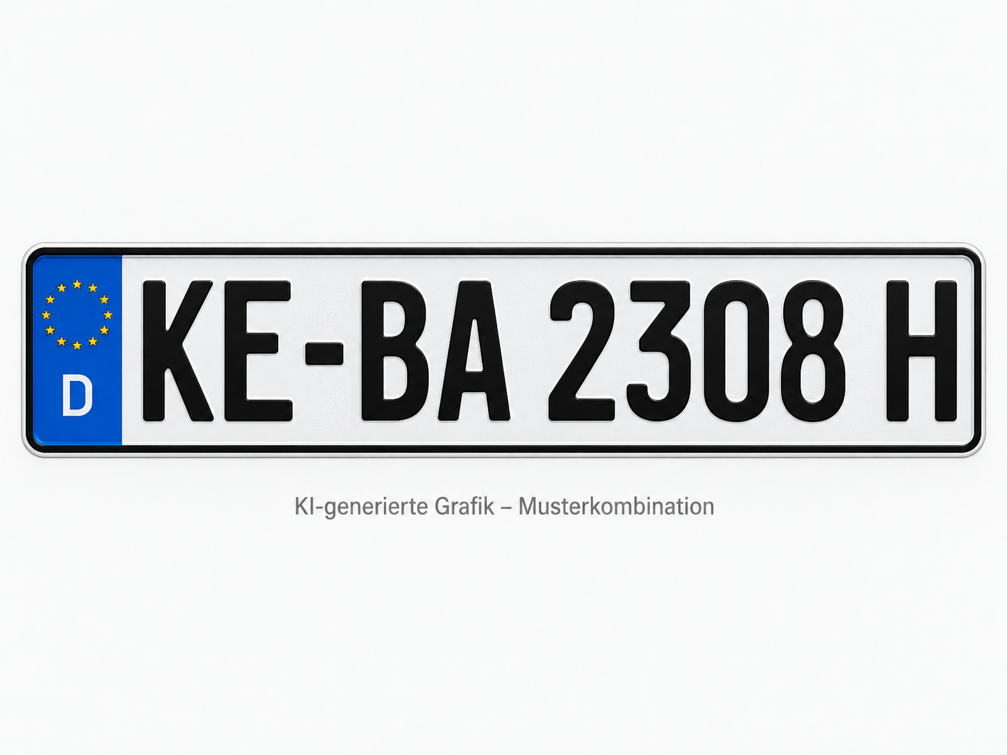 KI-generierte Musterabbildung eines deutschen Oldtimerkennzeichens KE-BA 2308 H